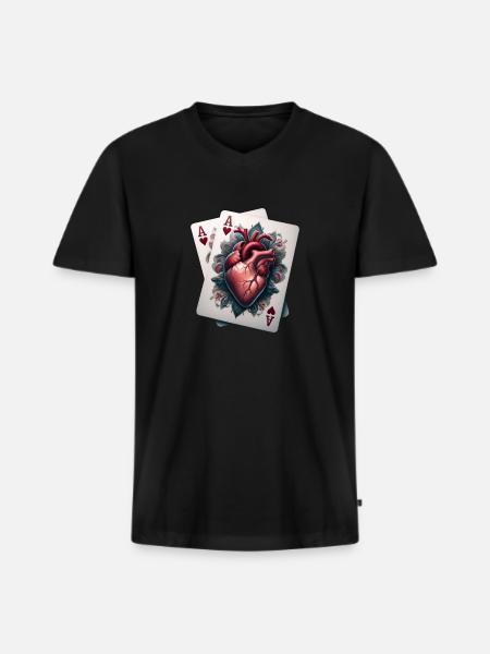 Ace of Hearts - Men's Premium Organic T-shirt with V-neck - black