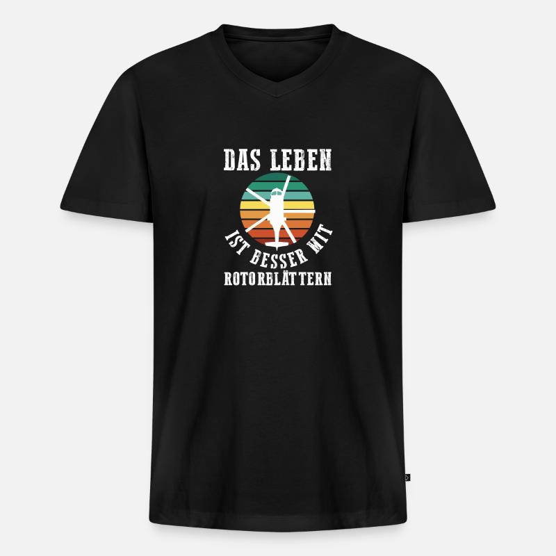 Pilot Hubschrauber Helikopter - Männer Premium Bio T-Shirt mit V-Ausschnitt - Schwarz
