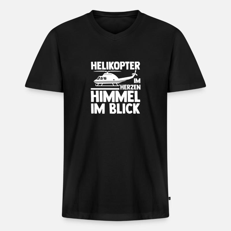 Pilot Hubschrauber Helikopter - Männer Premium Bio T-Shirt mit V-Ausschnitt - Schwarz