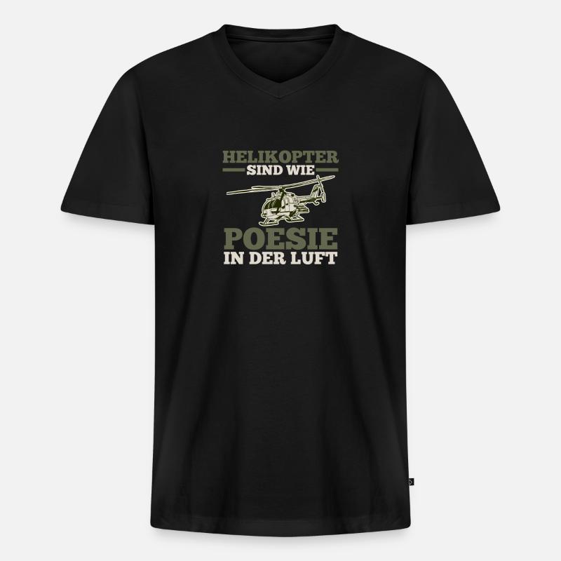 Pilot Hubschrauber Helikopter - Männer Premium Bio T-Shirt mit V-Ausschnitt - Schwarz