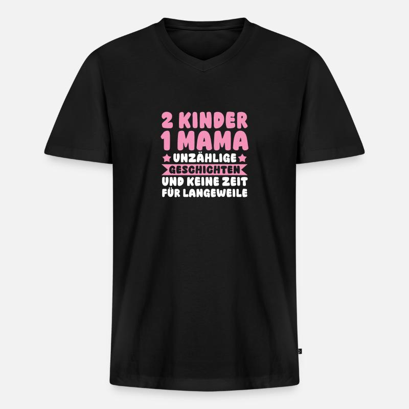 Mama Von 2 Kindern - Männer Premium Bio T-Shirt mit V-Ausschnitt - Schwarz