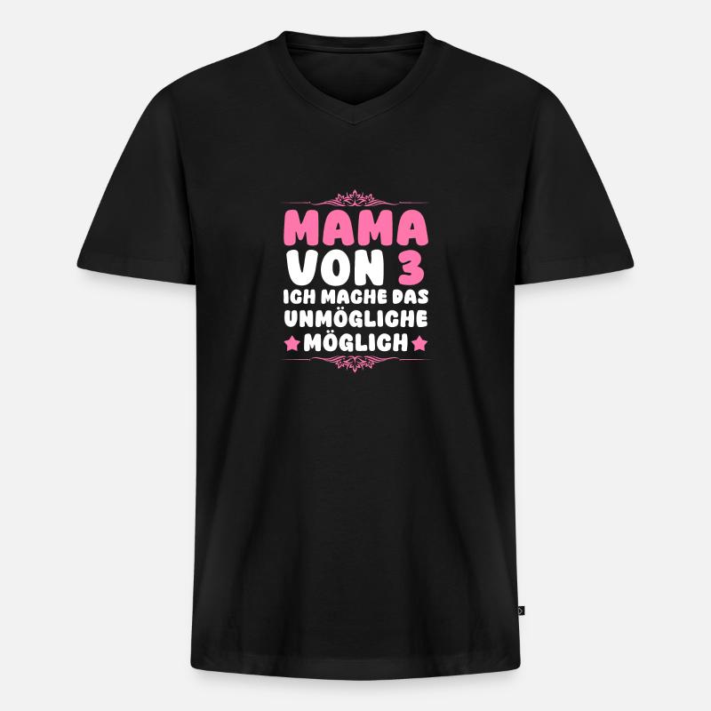 Mama Von 3 Kindern - Männer Premium Bio T-Shirt mit V-Ausschnitt - Schwarz
