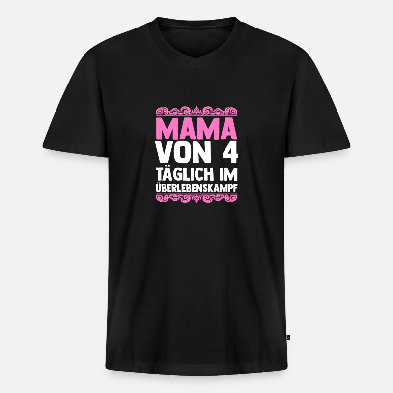 Mama Von 4 Kindern - Männer Premium Bio T-Shirt mit V-Ausschnitt - Schwarz