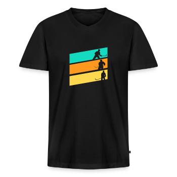 Eishockeyspieler Eishockey - Männer Premium Bio T-Shirt mit V-Ausschnitt - Schwarz - Vorne - Nico (187cm)