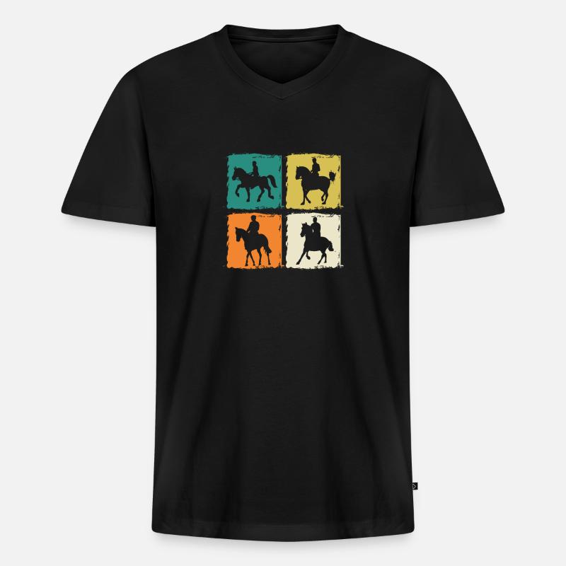 Reiten Pferde - Männer Premium Bio T-Shirt mit V-Ausschnitt - Schwarz