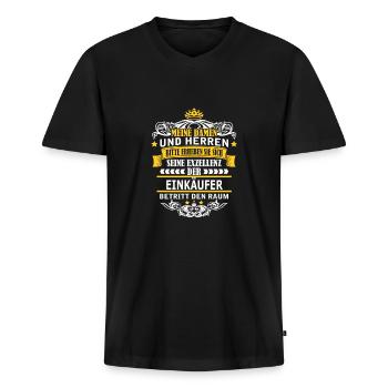 EINKÄUFER - Männer Premium Bio T-Shirt mit V-Ausschnitt - Schwarz - Vorne - Nico (187cm)