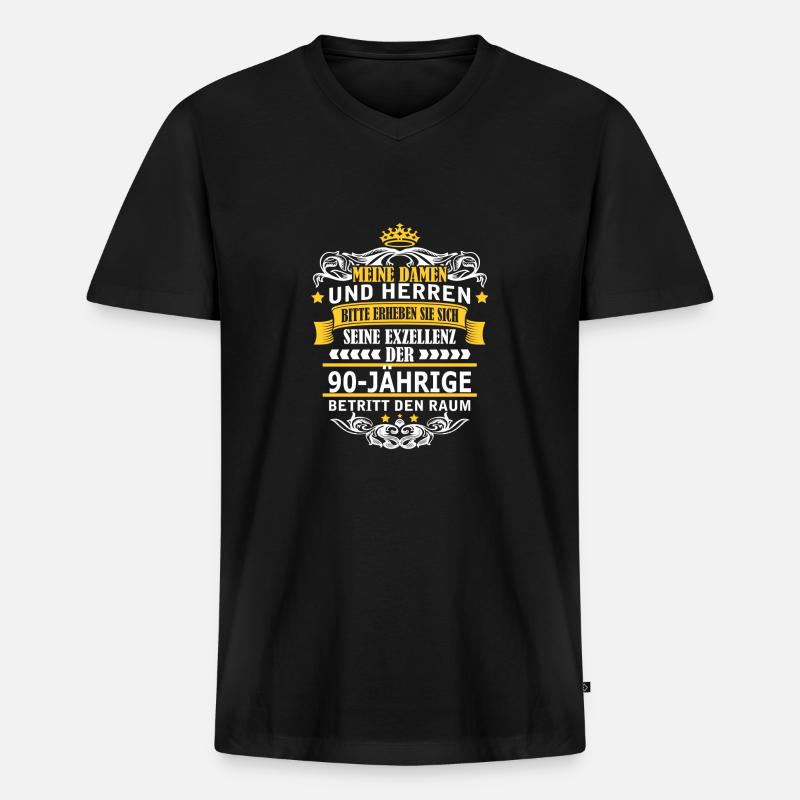 90-JÄHRIGE - Männer Premium Bio T-Shirt mit V-Ausschnitt - Schwarz