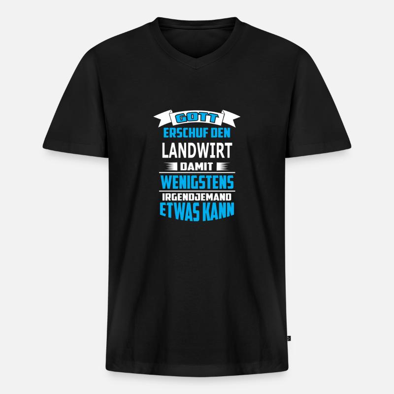 LANDWIRT - Männer Premium Bio T-Shirt mit V-Ausschnitt - Schwarz