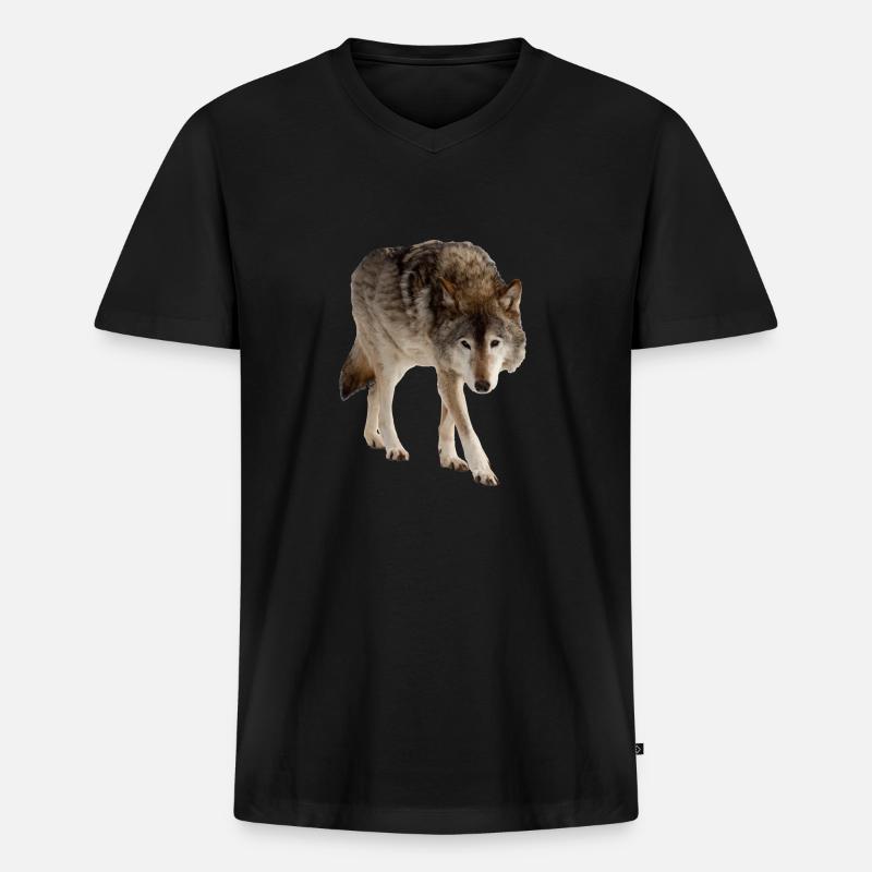 Wolf - Männer Premium Bio T-Shirt mit V-Ausschnitt - Schwarz