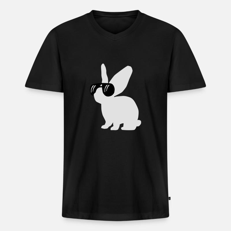 Hase mit Brille - Männer Premium Bio T-Shirt mit V-Ausschnitt - Schwarz