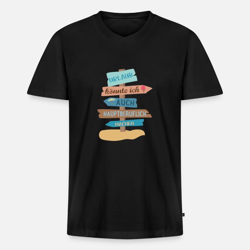 Urlaub - Männer Premium Bio T-Shirt mit V-Ausschnitt - Schwarz