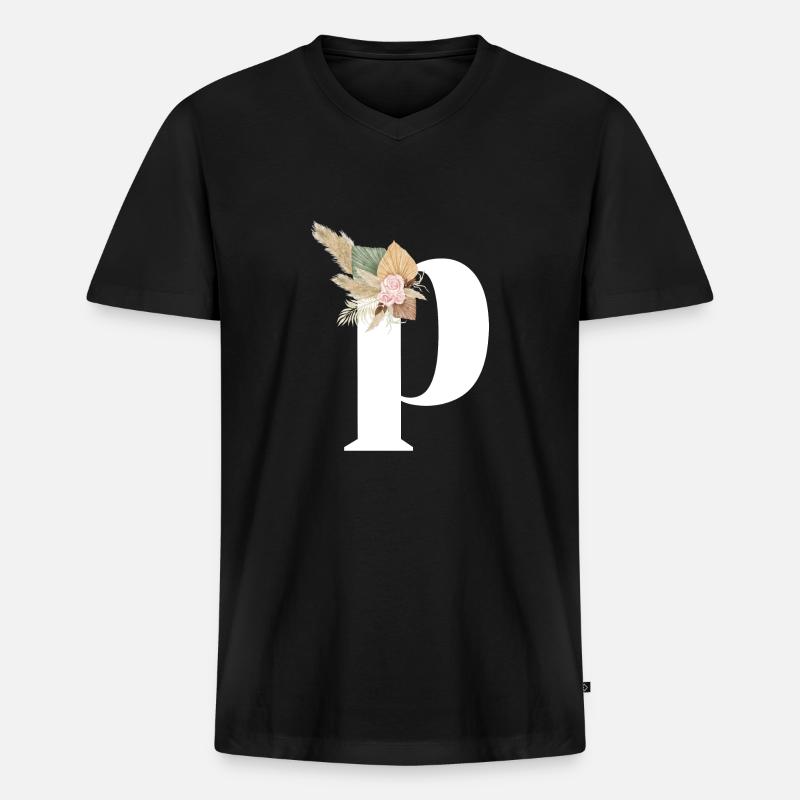 Buchstabe P blumig - Männer Premium Bio T-Shirt mit V-Ausschnitt - Schwarz