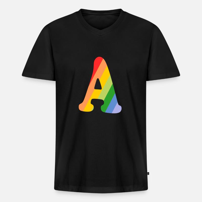 Buchstabe A Regenbogen - Männer Premium Bio T-Shirt mit V-Ausschnitt - Schwarz