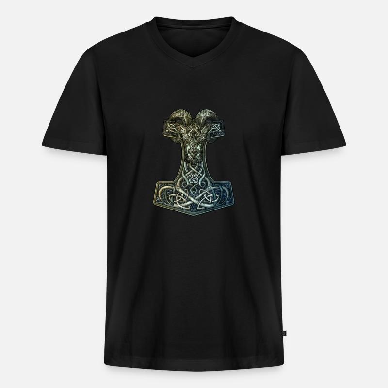 Mjölnir - Männer Premium Bio T-Shirt mit V-Ausschnitt - Schwarz