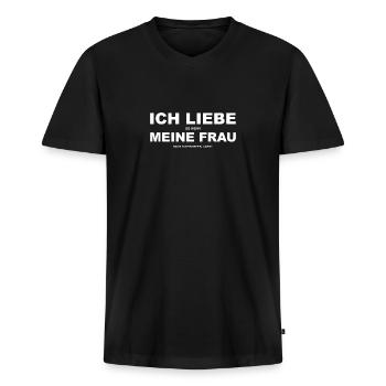 Kitesurfen Kite Kiteboarden liebe meine Frau - Männer Premium Bio T-Shirt mit V-Ausschnitt - Schwarz - Vorne - Nico (187cm)
