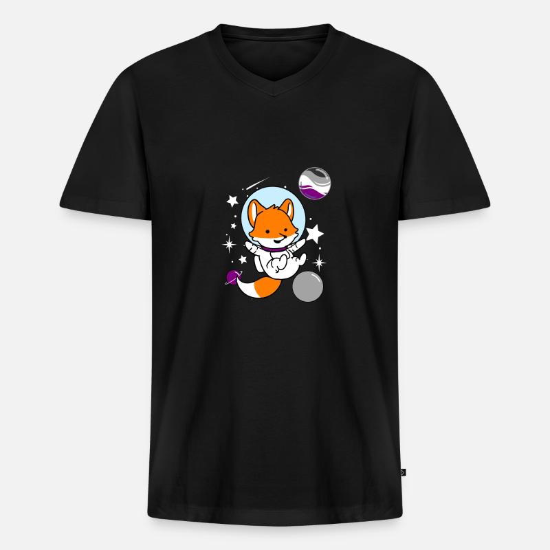 Fuchs Astronaut Ace Pride - Männer Premium Bio T-Shirt mit V-Ausschnitt - Schwarz