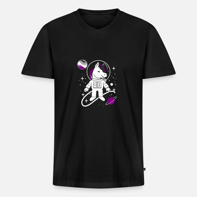 Einhorn Astronaut Ace Pride - Männer Premium Bio T-Shirt mit V-Ausschnitt - Schwarz