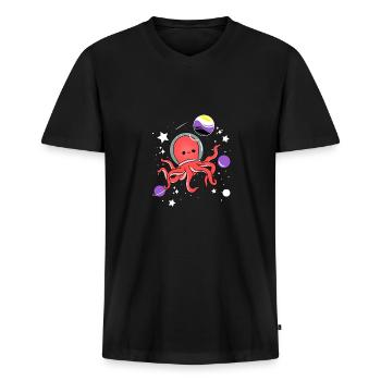 Oktopus Astronaut Nonbinary Pride - Männer Premium Bio T-Shirt mit V-Ausschnitt - Schwarz - Vorne - Nico (187cm)