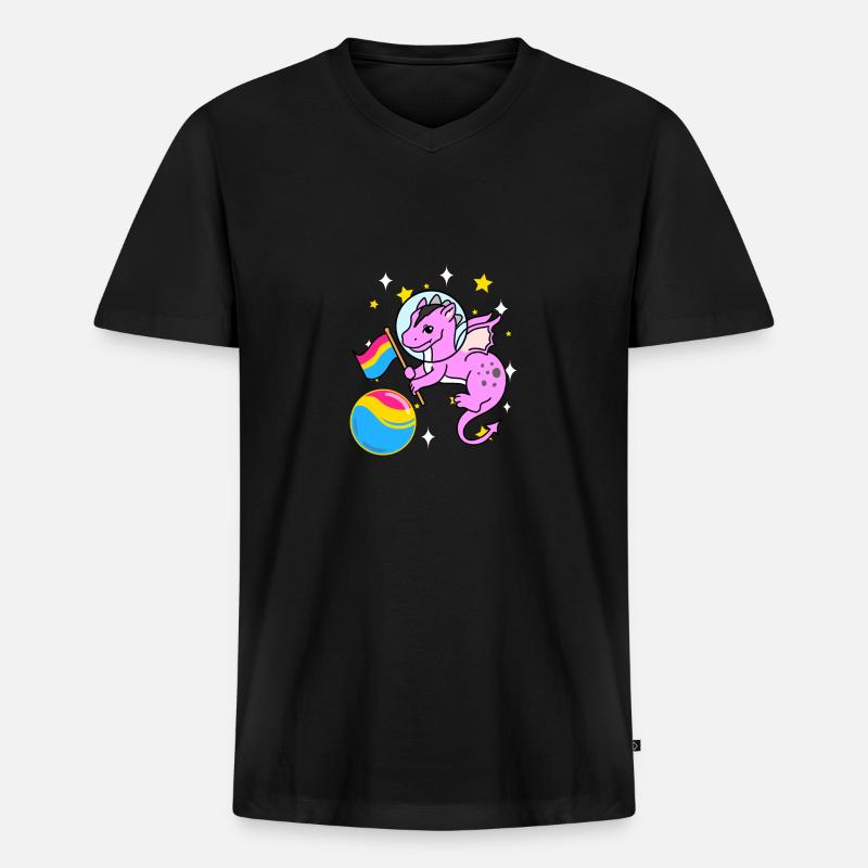 Drache Astronaut Pan Pride - Männer Premium Bio T-Shirt mit V-Ausschnitt - Schwarz