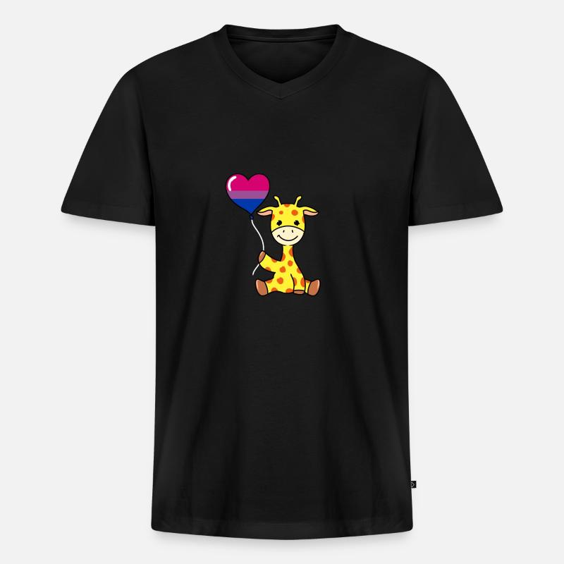 Giraffe mit Bisexual Pride Luftballon - Männer Premium Bio T-Shirt mit V-Ausschnitt - Schwarz
