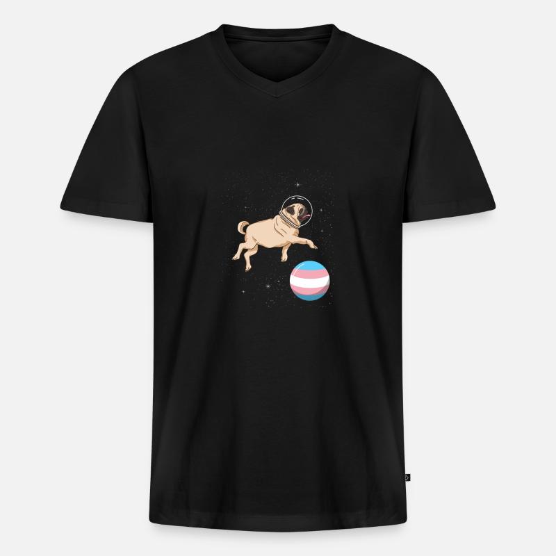 Mops im Weltraum Trans Pride - Männer Premium Bio T-Shirt mit V-Ausschnitt - Schwarz