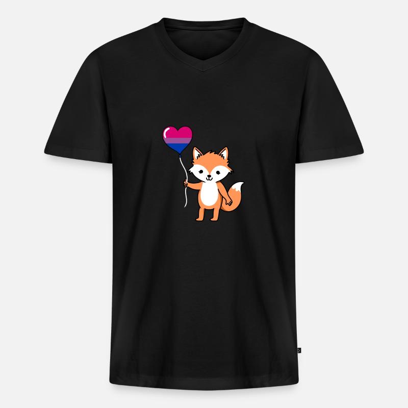 Fuchs Herzballon Bisexual Pride - Männer Premium Bio T-Shirt mit V-Ausschnitt - Schwarz