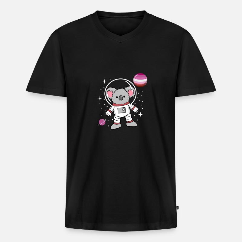 Koala Astronaut Lesbian Pride - Männer Premium Bio T-Shirt mit V-Ausschnitt - Schwarz