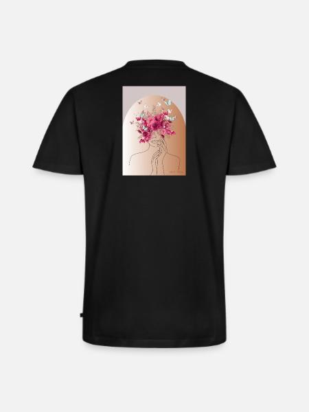Blütenkopf mit Schmetterlingskrone - Männer Premium Bio T-Shirt mit V-Ausschnitt - Schwarz