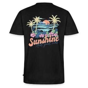 Soleil et super ambiance Été - T-shirt encolure en V Premium bio Homme - noir - Dos - Nico (187cm)