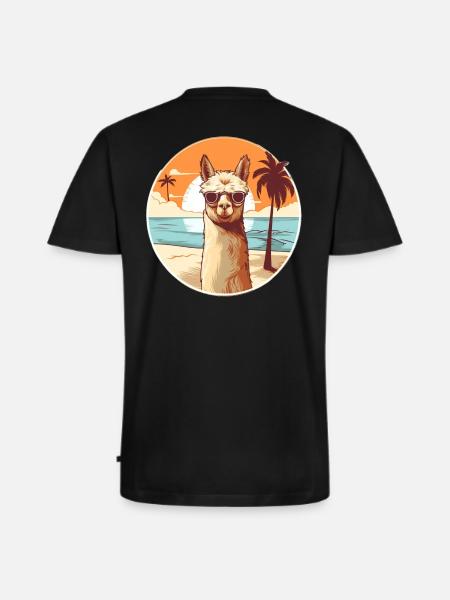 Llama on the beach with sunglasses - Men's Premium Organic T-shirt with V-neck - black