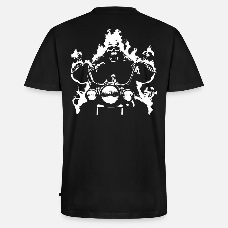 Schädel-Biker Flammenmotorrad - Männer Premium Bio T-Shirt mit V-Ausschnitt - Schwarz
