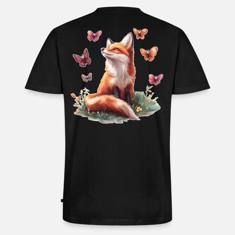 Fuchs mit Schmetterlingen - Männer Premium Bio T-Shirt mit V-Ausschnitt - Schwarz
