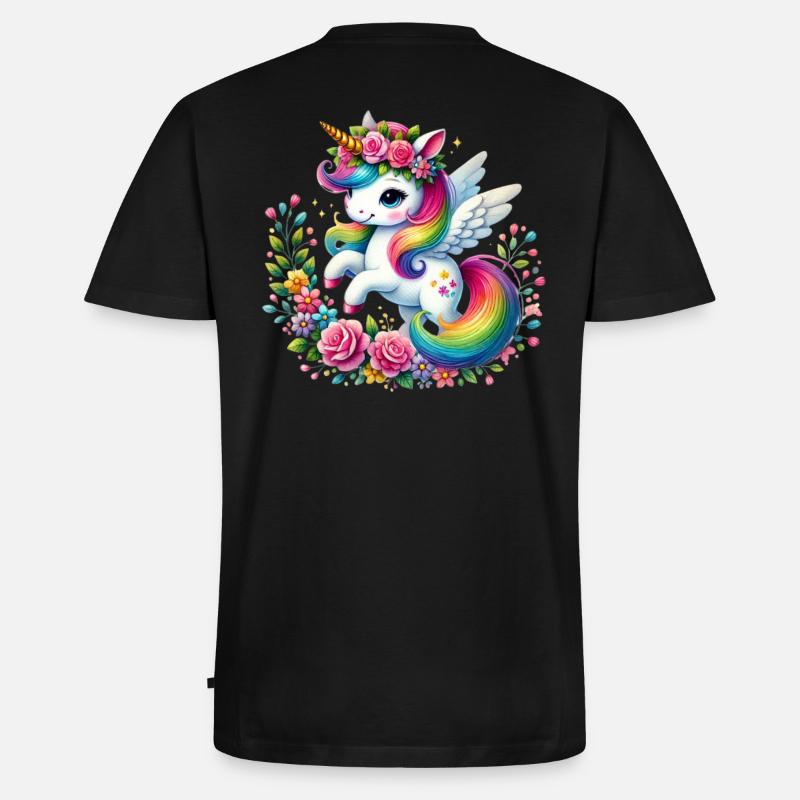 Regenbogen Fleur Einhorn - Männer Premium Bio T-Shirt mit V-Ausschnitt - Schwarz