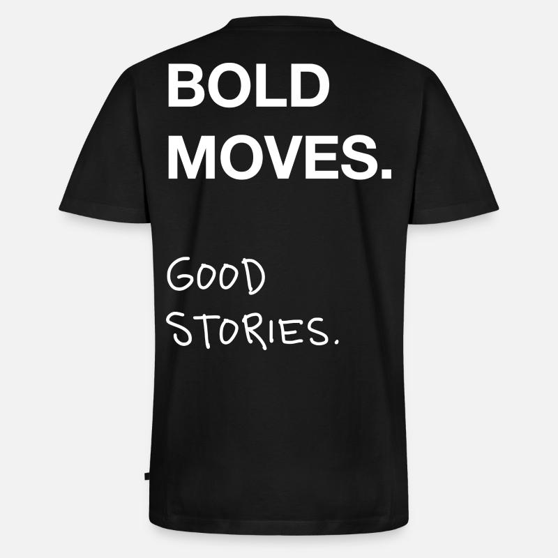 Bold Moves. Good Stories. - Männer Premium Bio T-Shirt mit V-Ausschnitt - Schwarz