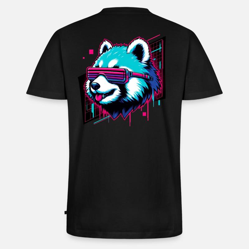 Rote Panda Retro Sonnenbrille - Männer Premium Bio T-Shirt mit V-Ausschnitt - Schwarz