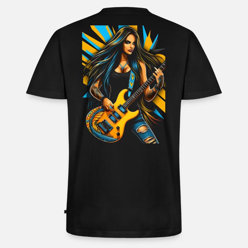 Wilde Gittarendiva mit E-Gitarre - Männer Premium Bio T-Shirt mit V-Ausschnitt - Schwarz