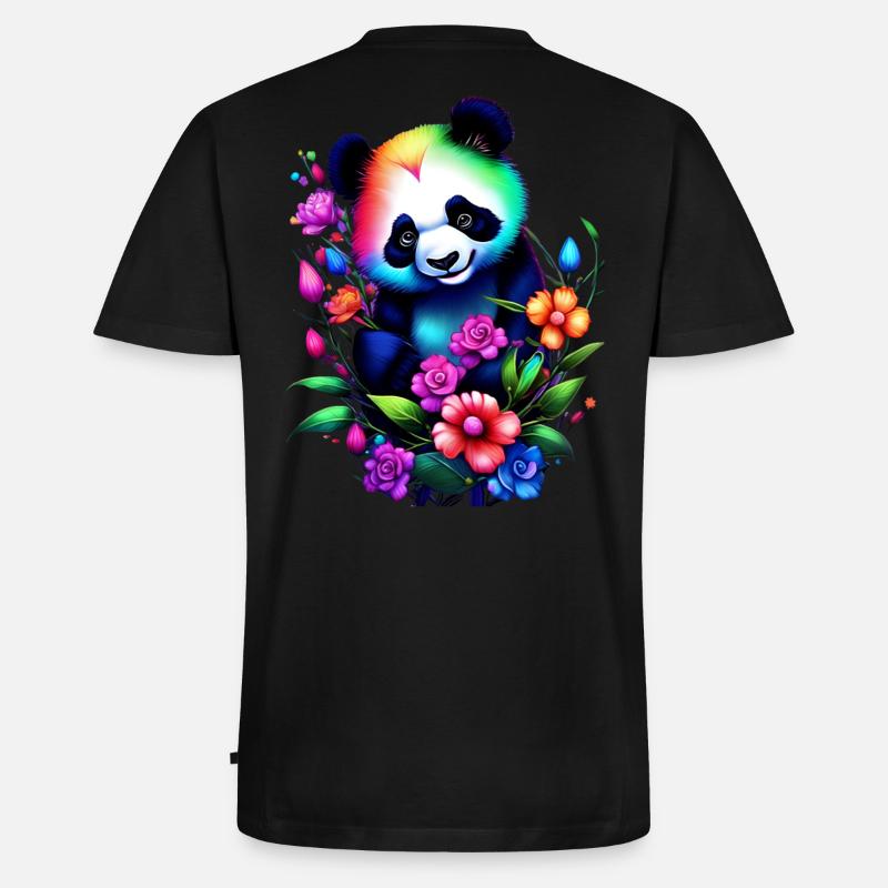 Regenbogenpanda mit Blumen Verträumte Fantasykunst - Männer Premium Bio T-Shirt mit V-Ausschnitt - Schwarz