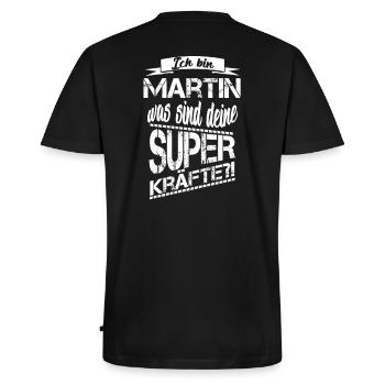 Ich bin Martin was sind deine Superkräfte?! - Männer Premium Bio T-Shirt mit V-Ausschnitt - Schwarz - Hinten - Nico (187cm)