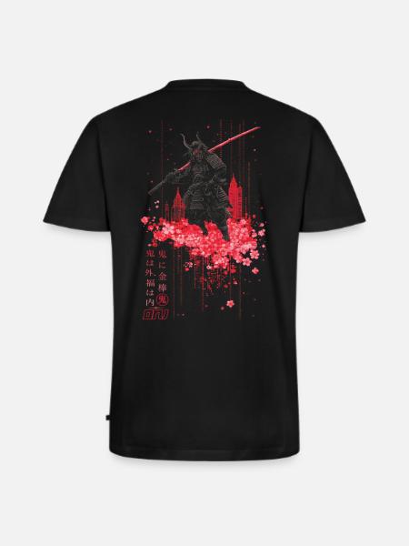 Oni - samurai mit Sakura Kirschblüten - Männer Premium Bio T-Shirt mit V-Ausschnitt - Schwarz