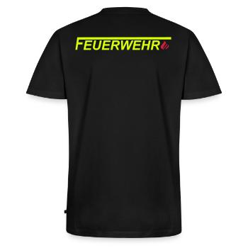 Feuerwehrlogo mit Langem F und Flamme - Männer Premium Bio T-Shirt mit V-Ausschnitt - Schwarz - Hinten - Nico (187cm)