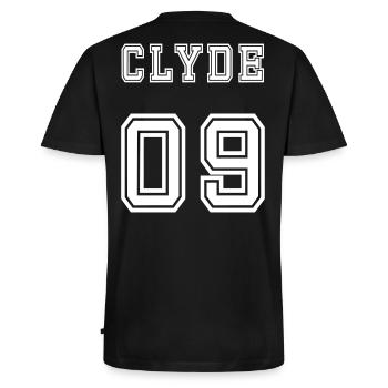 Valentinstag Partnershirt Clyde Ziffer 09 - Männer Premium Bio T-Shirt mit V-Ausschnitt - Schwarz - Hinten - Nico (187cm)