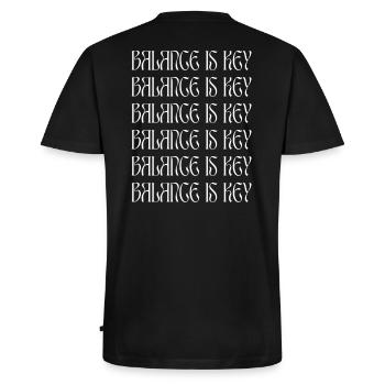 BALANCE IS KEY (white) - Männer Premium Bio T-Shirt mit V-Ausschnitt - Schwarz - Hinten - Nico (187cm)