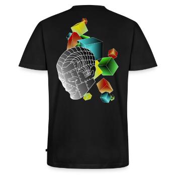 Roboter mit Würfeln bunt - Männer Premium Bio T-Shirt mit V-Ausschnitt - Schwarz - Hinten - Nico (187cm)