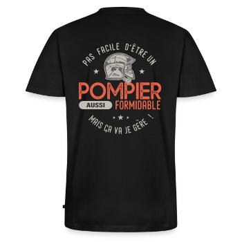pompier formidable cadeau humour homme pompier - T-shirt encolure en V Premium bio Homme - noir - Dos - Nico (187cm)