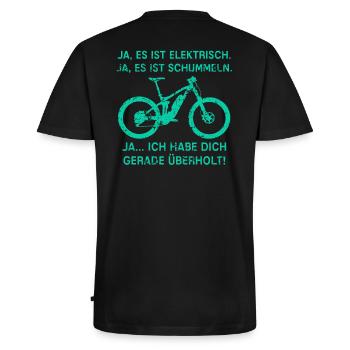 E-Bike MTB Mountainbike Pedelec Überholen Spruch - Männer Premium Bio T-Shirt mit V-Ausschnitt - Schwarz - Hinten - Nico (187cm)