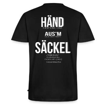 Händ aus´m Säckel / Hände aus der Tasche - Männer Premium Bio T-Shirt mit V-Ausschnitt - Schwarz - Hinten - Nico (187cm)