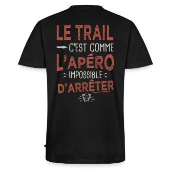 Le trail c est comme l apéro Humour course nature - T-shirt encolure en V Premium bio Homme - noir - Dos - Nico (187cm)