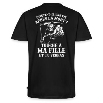 Tshirt Parents - Touche à ma Fille et tu Verras - T-shirt encolure en V Premium bio Homme - noir - Dos - Nico (187cm)