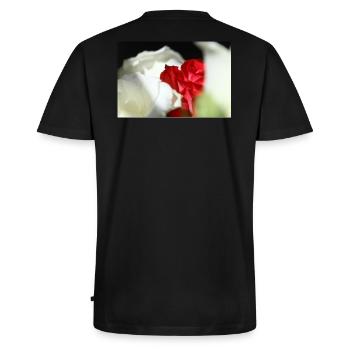 White & Red Roses - Men's Premium Organic T-shirt with V-neck - black - Back - Nico (187cm)