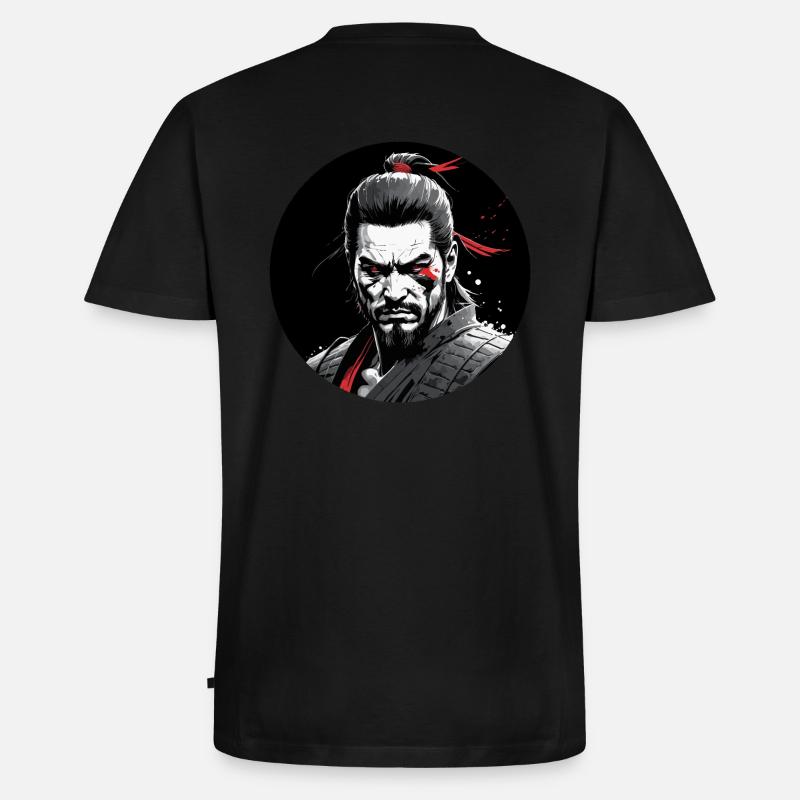 Wilde Samurai - Männer Premium Bio T-Shirt mit V-Ausschnitt - Schwarz